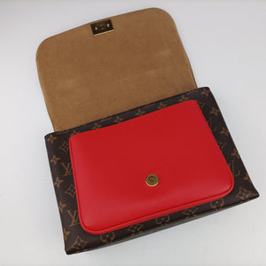 Pre-owned Louis Vuitton MARIGNAN Brown × Coquelicot Monogram Canvas×calf leather M44286 shoulderbag | stylenewstar