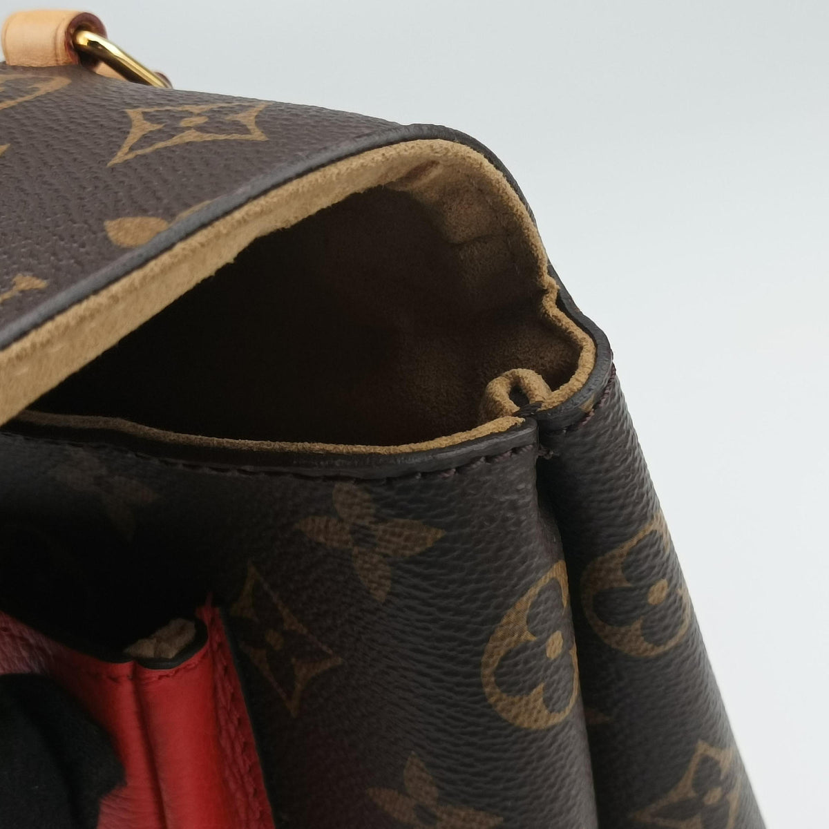 Pre-owned Louis Vuitton MARIGNAN Brown × Coquelicot Monogram Canvas×calf leather M44286 shoulderbag | stylenewstar