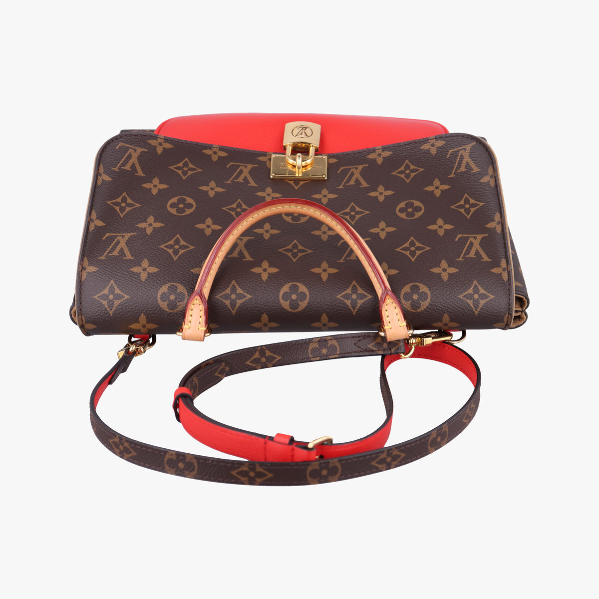 Pre-owned Louis Vuitton MARIGNAN Brown × Coquelicot Monogram Canvas×calf leather M44286 shoulderbag | stylenewstar