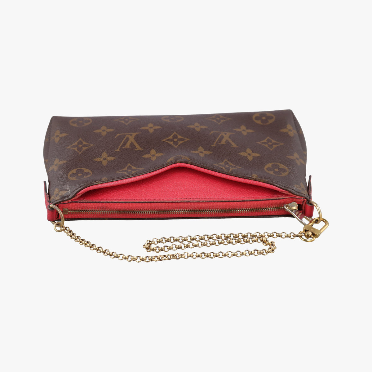 Pre-owned Louis Vuitton Pallas Clutch Brown x Cerise Monogram canvas M41638 shoulderbag | stylenewstar