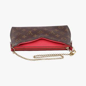 Pre-owned Louis Vuitton Pallas Clutch Brown x Cerise Monogram canvas M41638 shoulderbag | stylenewstar
