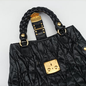 Pre-owned Miu Miu Matelasse Black Leather  shoulderbag | stylenewstar
