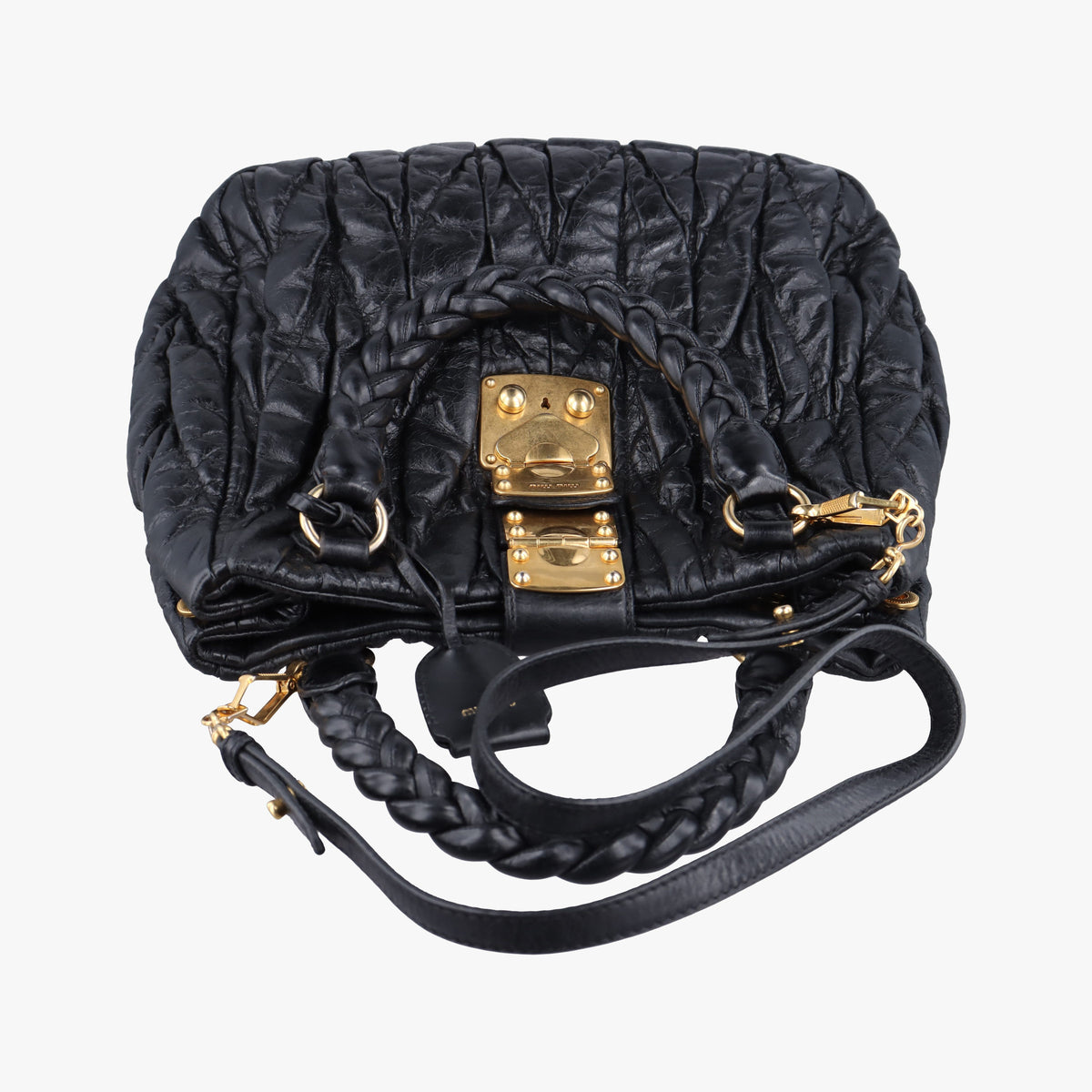 Pre-owned Miu Miu Matelasse Black Leather  shoulderbag | stylenewstar
