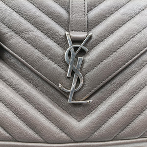 Pre-owned Yves Saint Laurent COLLEGE Grey Leather 428056 shoulderbag | stylenewstar
