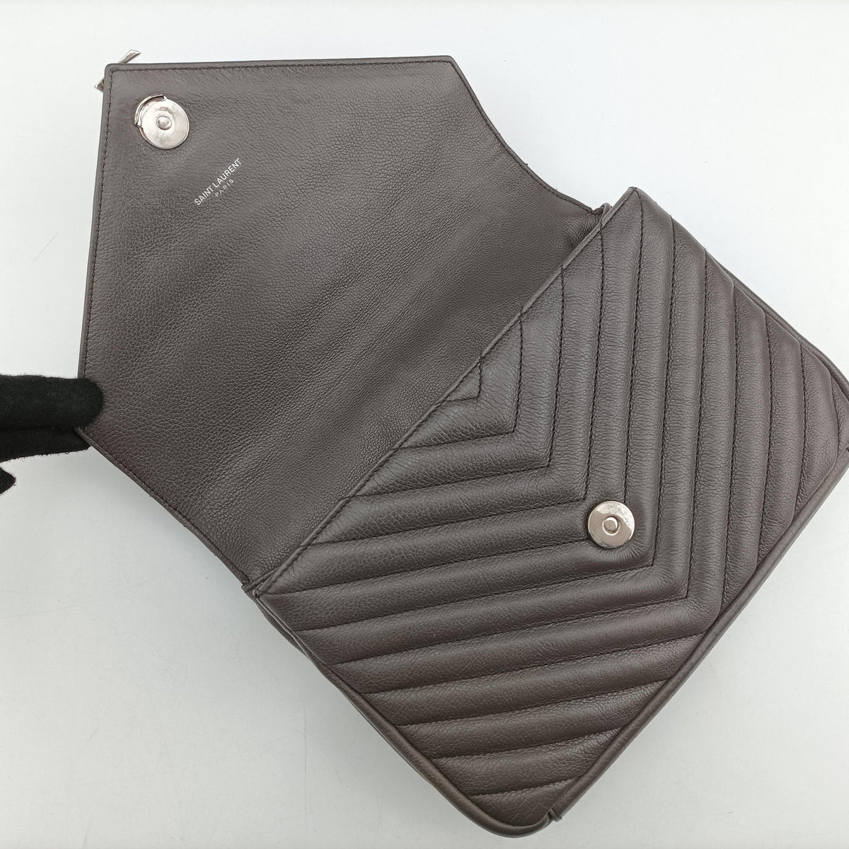 Pre-owned Yves Saint Laurent COLLEGE Grey Leather 428056 shoulderbag | stylenewstar