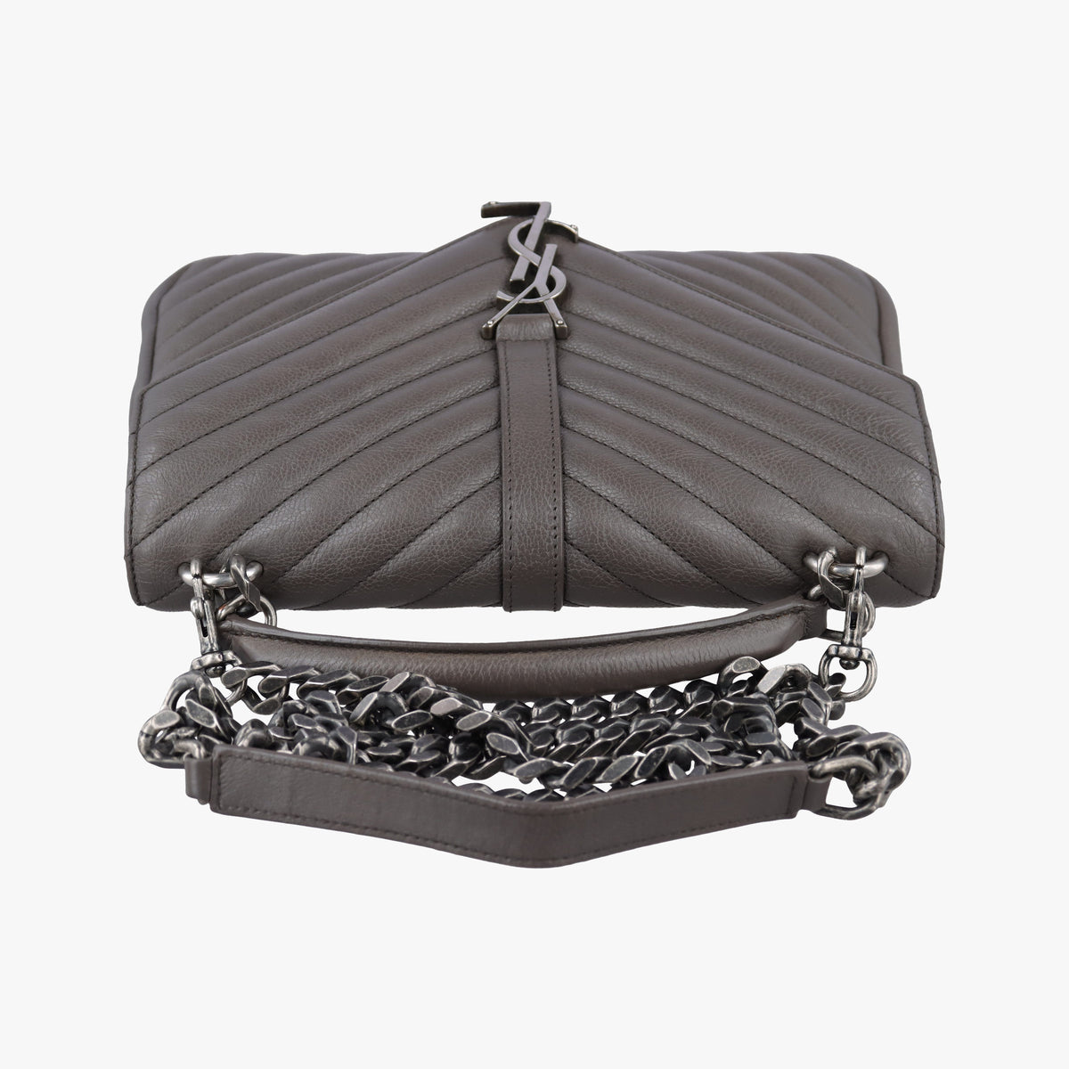 Pre-owned Yves Saint Laurent COLLEGE Grey Leather 428056 shoulderbag | stylenewstar