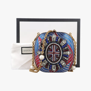 Pre-owned Gucci Broadway Metallic Brocade Blue Fabric 453575 shoulderbag | stylenewstar