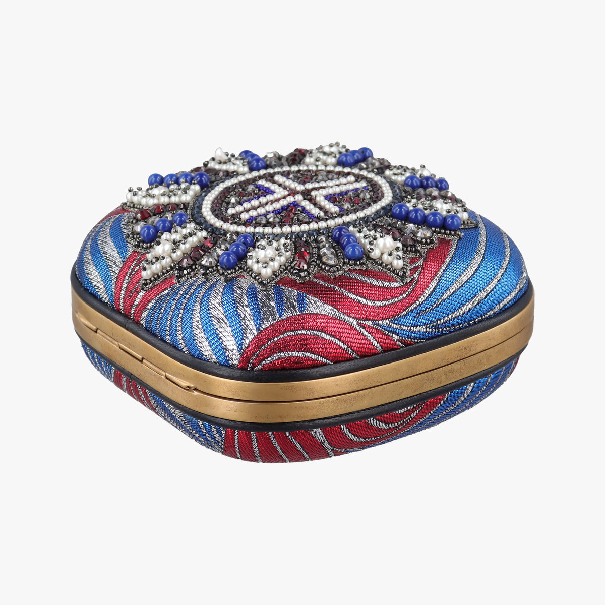 Pre-owned Gucci Broadway Metallic Brocade Blue Fabric 453575 shoulderbag | stylenewstar