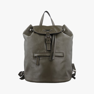 Pre-owned Prada Triangle logo Green Leather BZ032L backpack/rucksack | stylenewstar