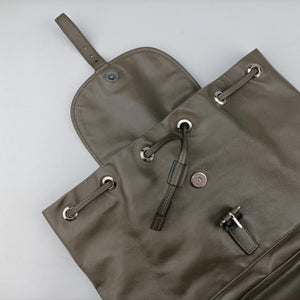 Pre-owned Prada Triangle logo Green Leather BZ032L backpack/rucksack | stylenewstar