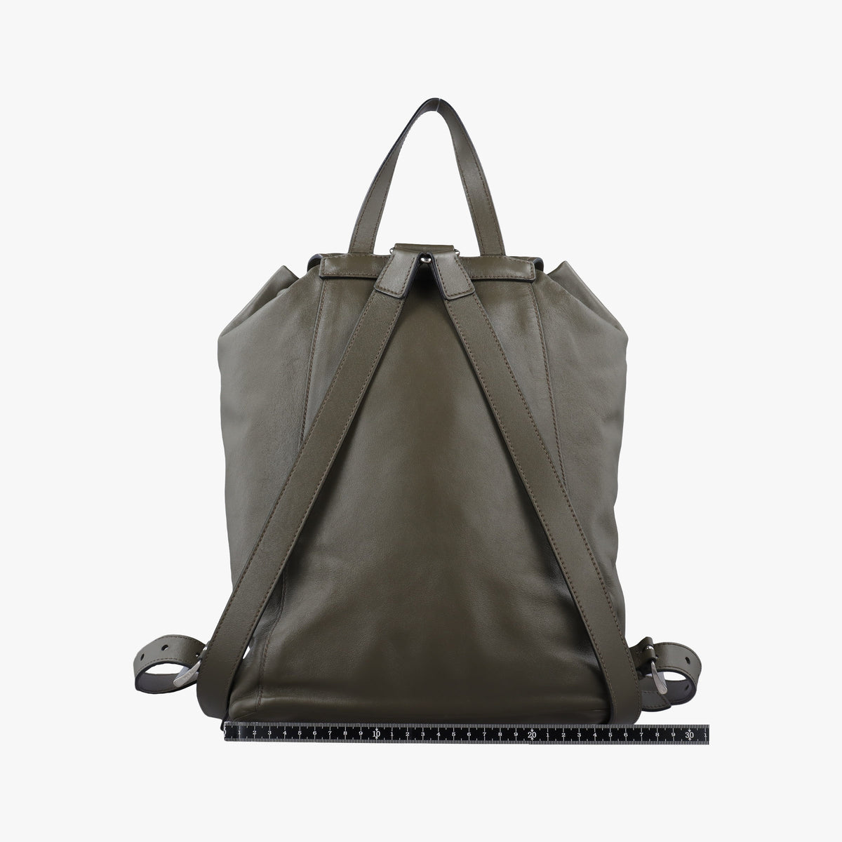 Pre-owned Prada Triangle logo Green Leather BZ032L backpack/rucksack | stylenewstar