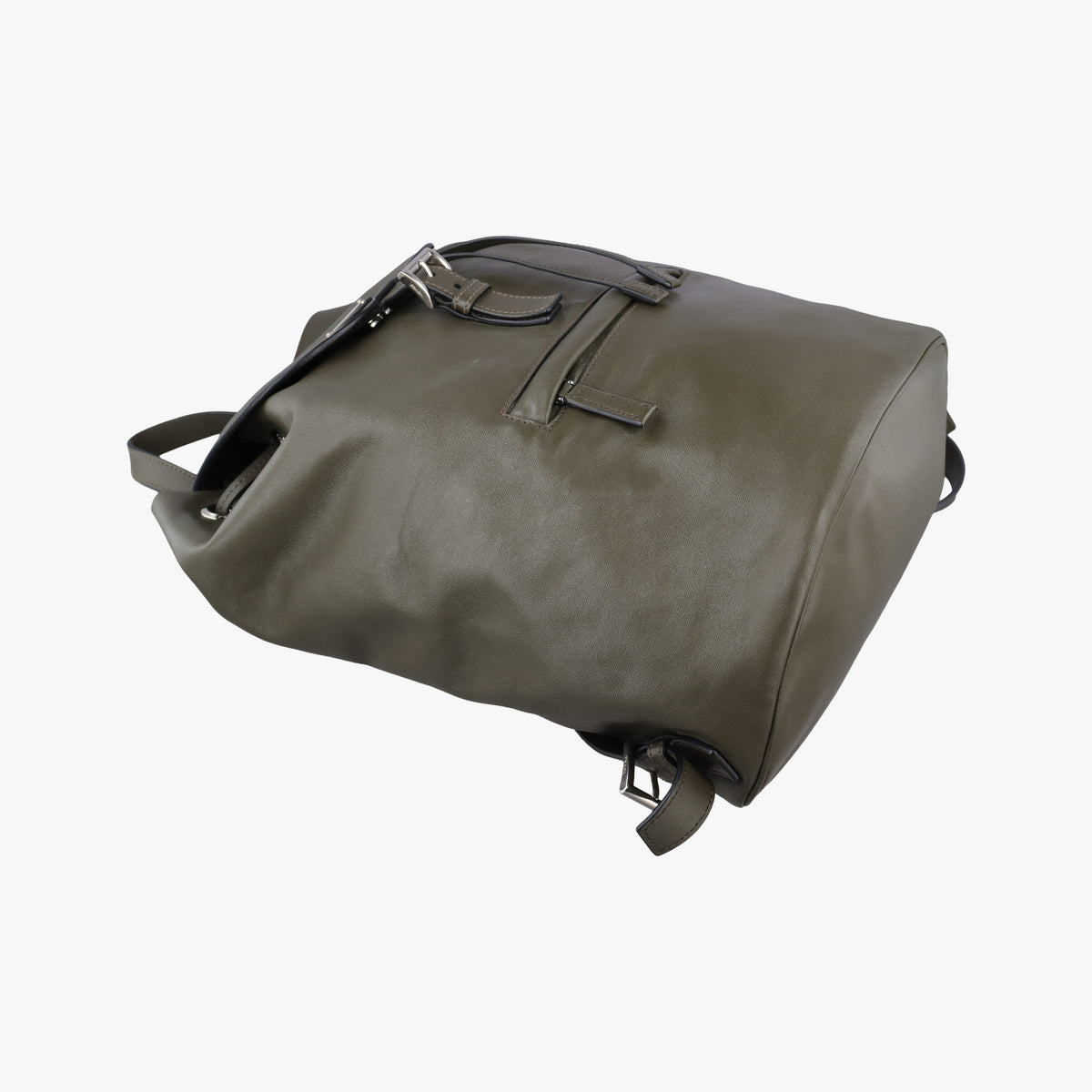 Pre-owned Prada Triangle logo Green Leather BZ032L backpack/rucksack | stylenewstar