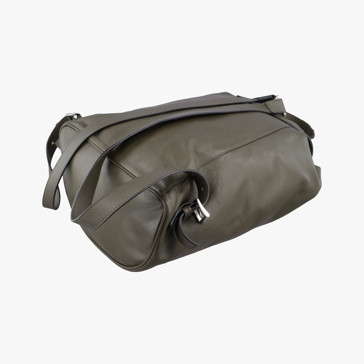 Pre-owned Prada Triangle logo Green Leather BZ032L backpack/rucksack | stylenewstar