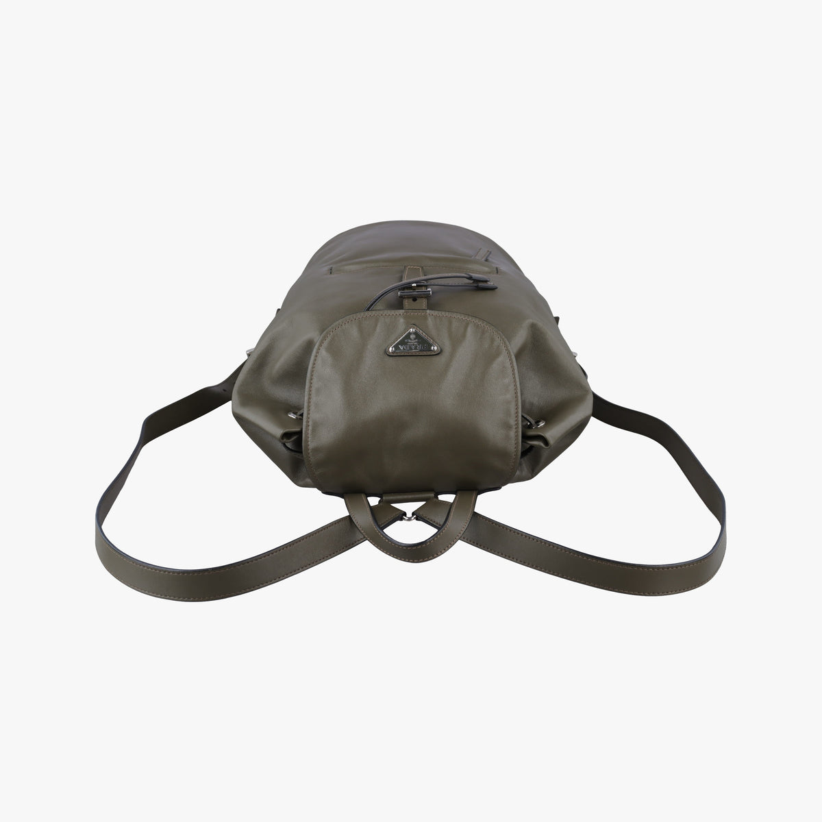 Pre-owned Prada Triangle logo Green Leather BZ032L backpack/rucksack | stylenewstar