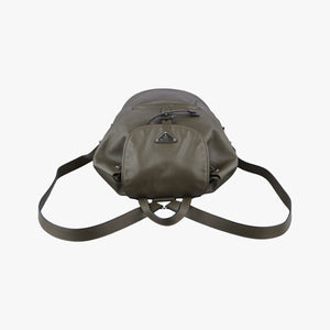 Pre-owned Prada Triangle logo Green Leather BZ032L backpack/rucksack | stylenewstar