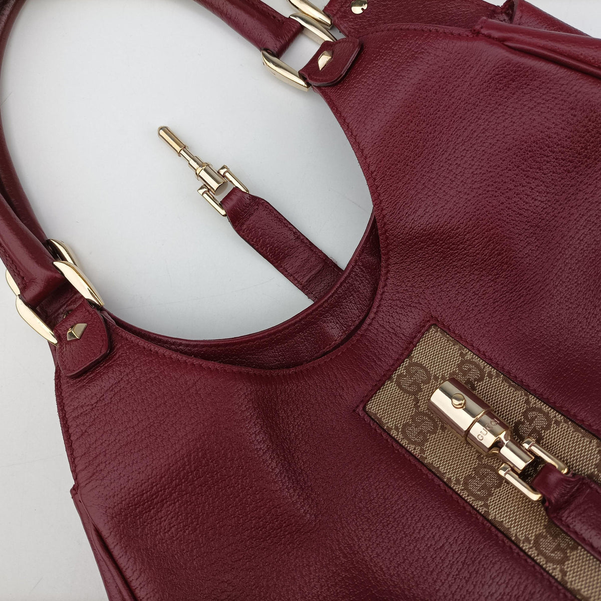 Pre-owned Gucci New Jackie Burgundy Leather×canvas 124407 shoulderbag | stylenewstar