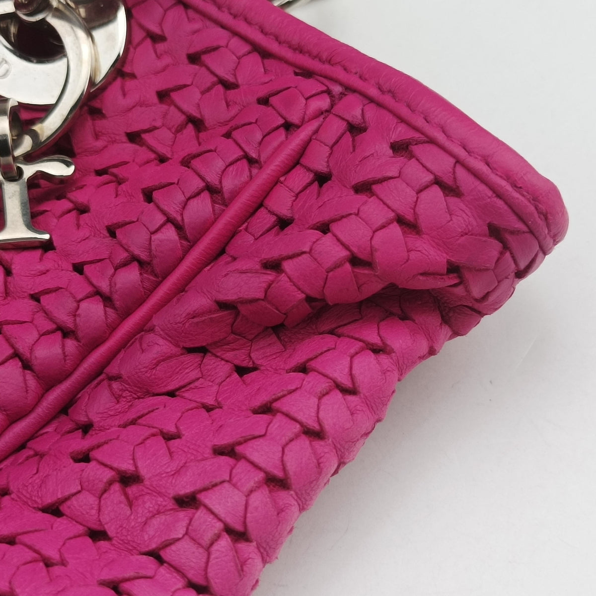 Pre-owned Christian Dior Soft Lady Dior INTRECCIATO Tote Rose lambskin  shoulderbag | stylenewstar