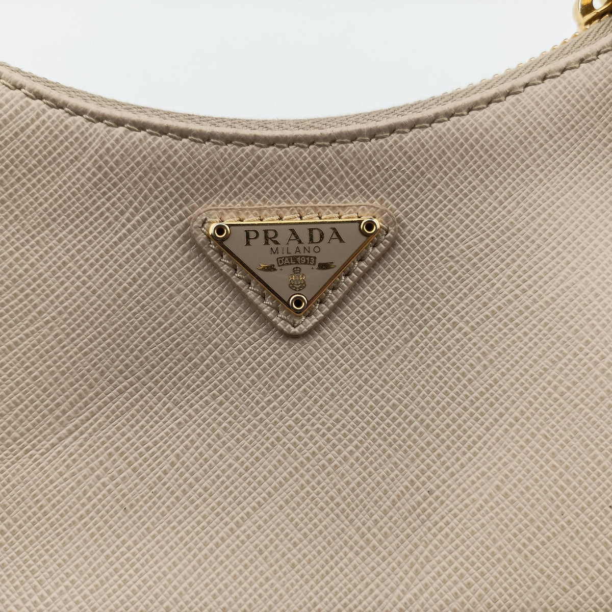 Pre-owned Prada Re-Edition 2005 Beige SAFFIANO Leather 1BH204 shoulderbag | stylenewstar