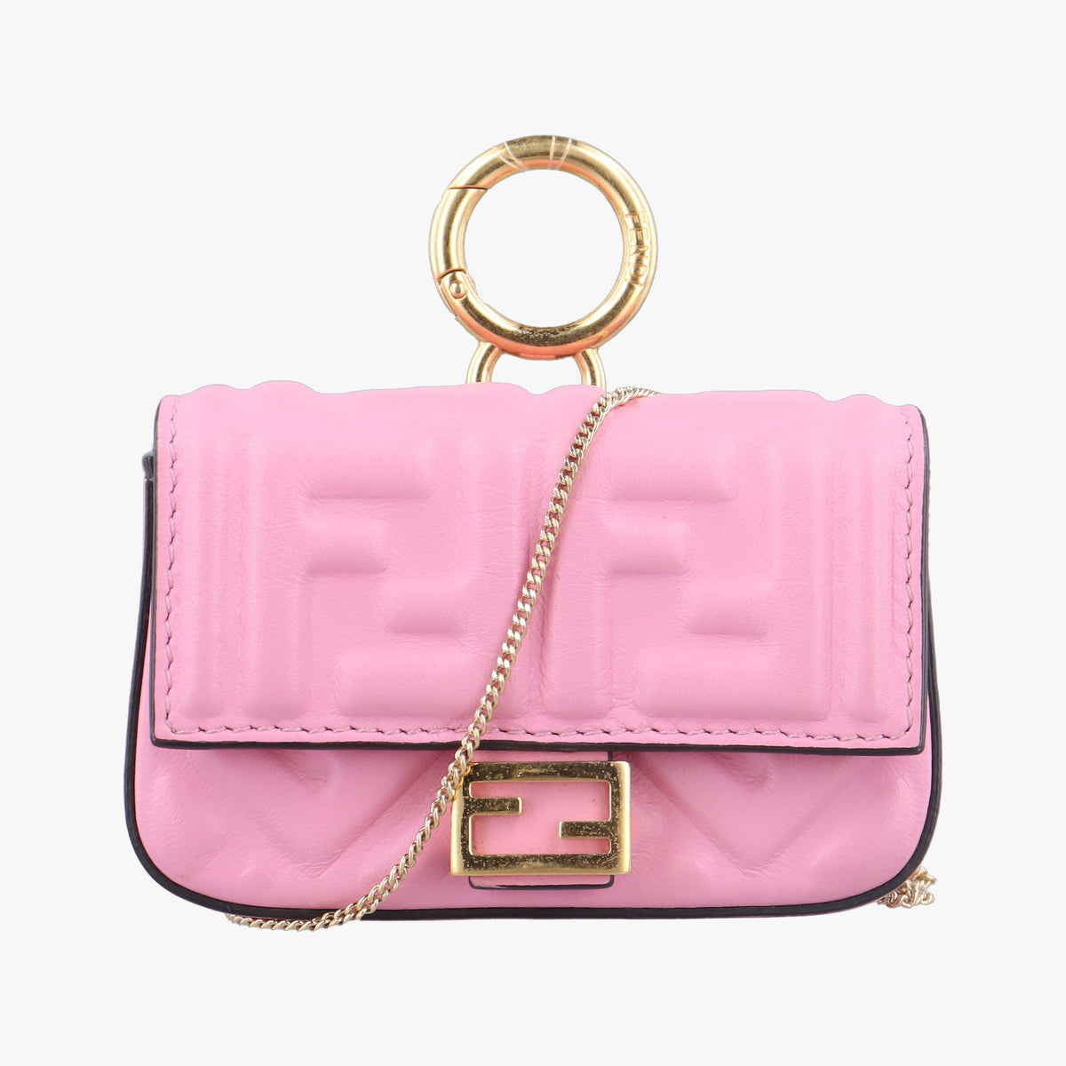 Pre-owned Fendi Nano Baguette Charm Pink Leather 7AR844 shoulderbag | stylenewstar