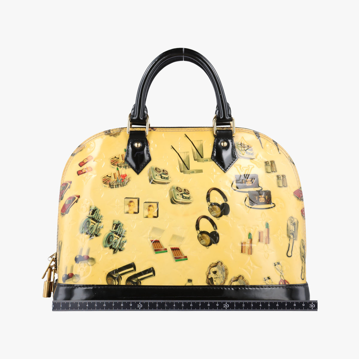 Pre-owned Louis Vuitton Alma PM Sticker Collection Ivory×black×multi Vernis M50466 handbag | stylenewstar