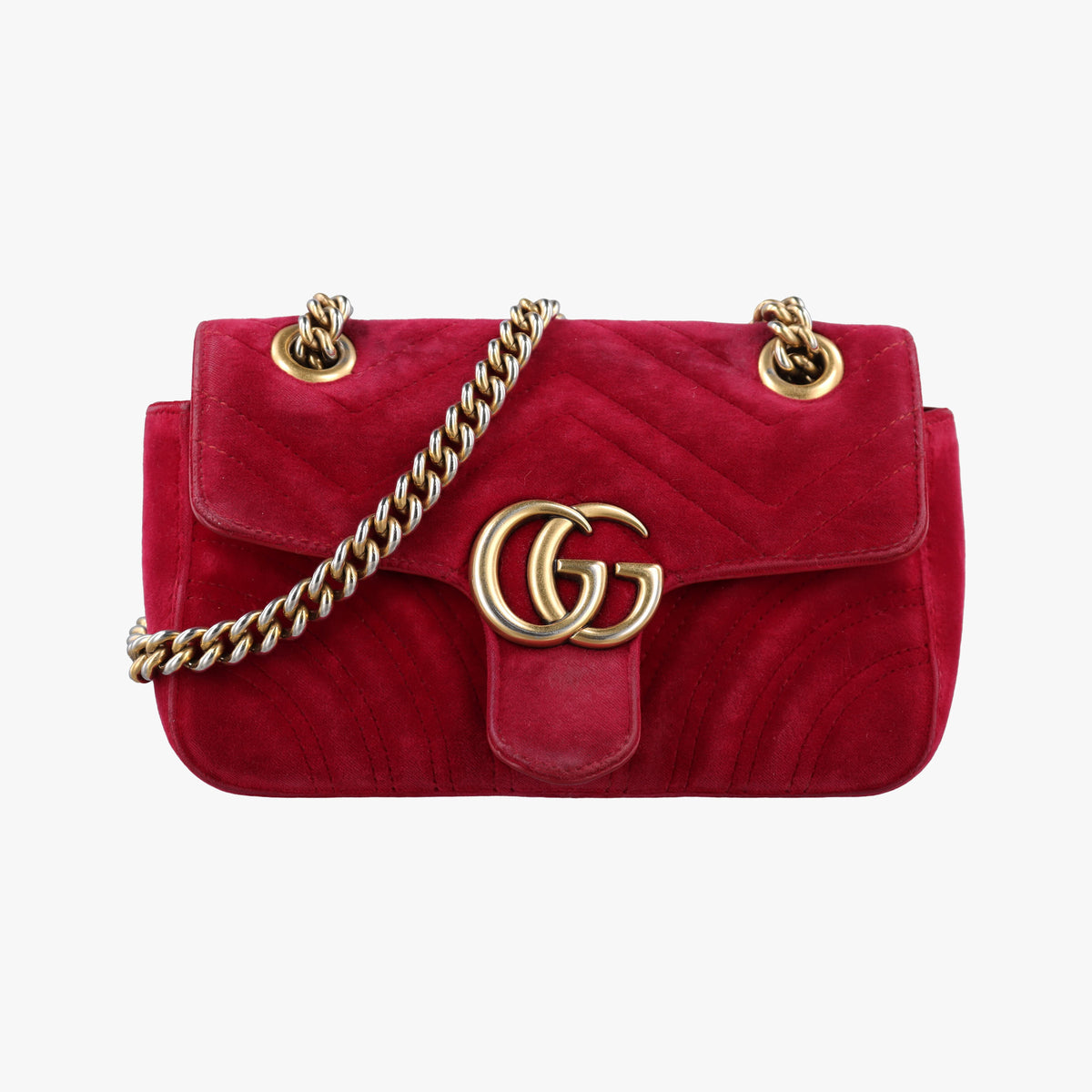 Secondhand Gucci GG Marmont Red velour 446744 shoulderbag | stylenewstar