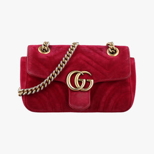 Secondhand Gucci GG Marmont Red velour 446744 shoulderbag | stylenewstar