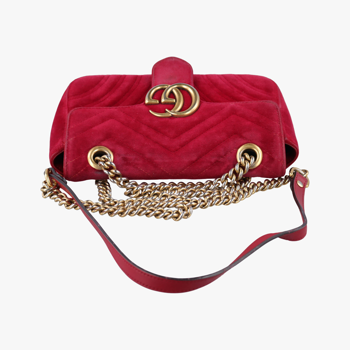 Secondhand Gucci GG Marmont Red velour 446744 shoulderbag | stylenewstar
