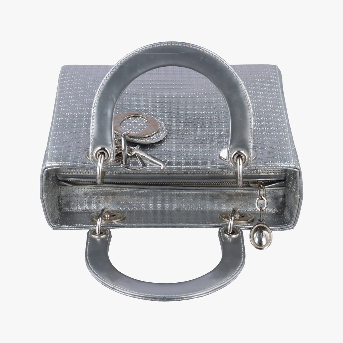 Pre-owned Christian Dior Lady Dior Silver Patent  shoulderbag | stylenewstar