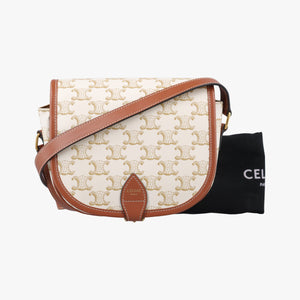 Pre-owned Celine FOLCO Triomphe White×brown PVC coated canvas  shoulderbag | stylenewstar