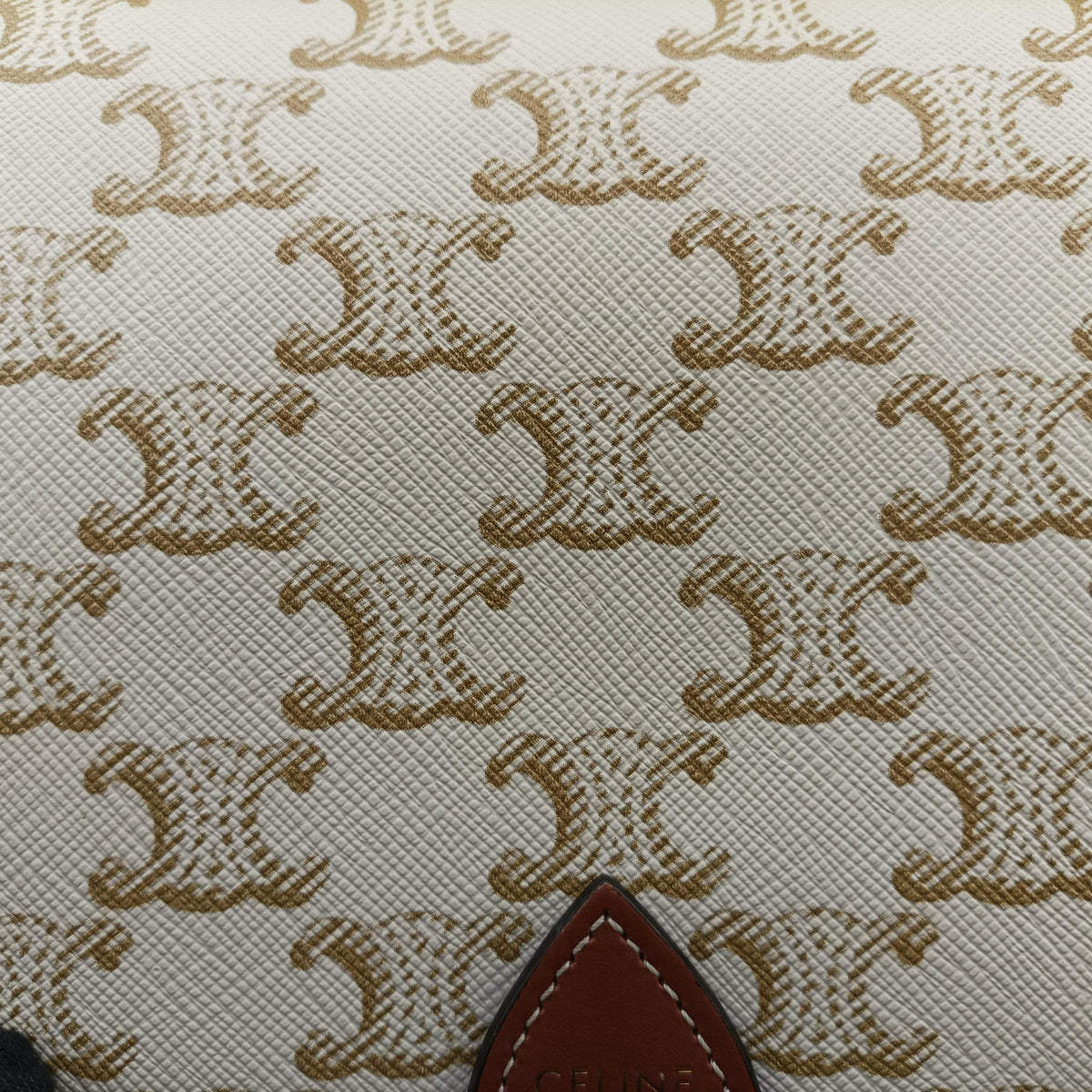 Pre-owned Celine FOLCO Triomphe White×brown PVC coated canvas  shoulderbag | stylenewstar