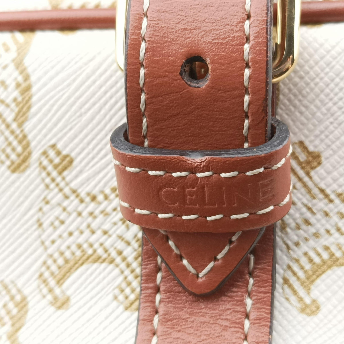 Pre-owned Celine FOLCO Triomphe White×brown PVC coated canvas  shoulderbag | stylenewstar