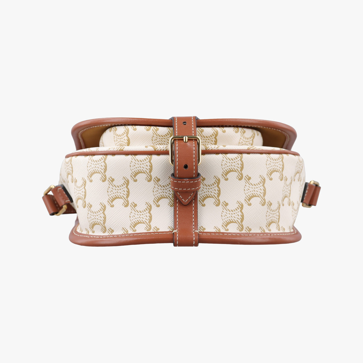 Pre-owned Celine FOLCO Triomphe White×brown PVC coated canvas  shoulderbag | stylenewstar