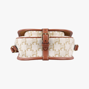 Pre-owned Celine FOLCO Triomphe White×brown PVC coated canvas  shoulderbag | stylenewstar