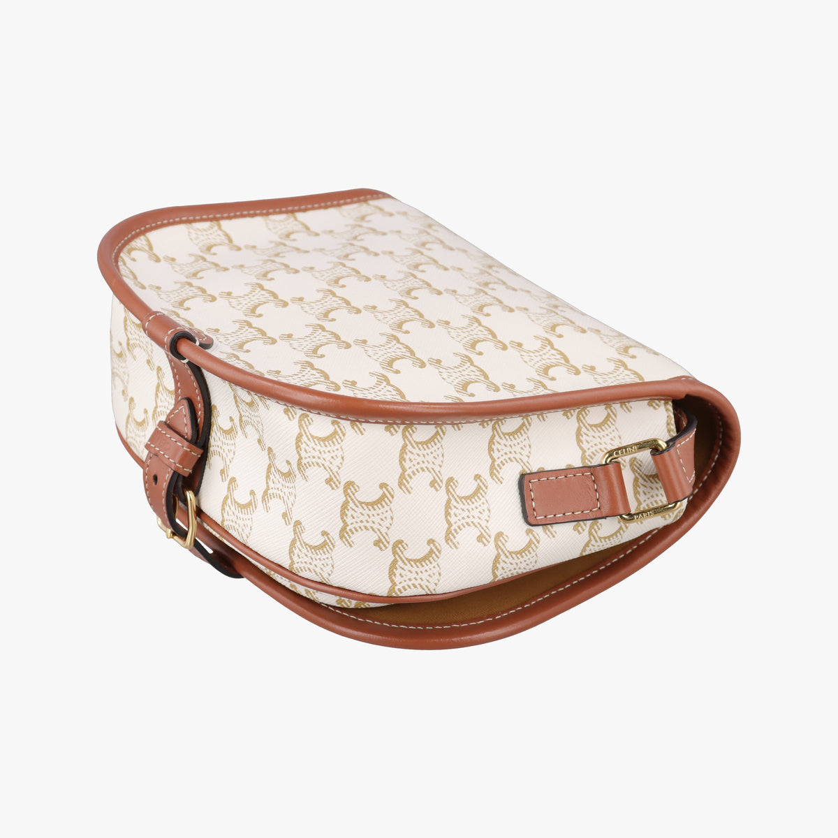 Pre-owned Celine FOLCO Triomphe White×brown PVC coated canvas  shoulderbag | stylenewstar