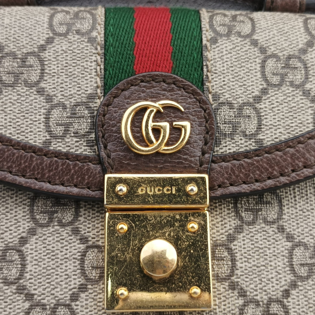 Secondhand Gucci Ophidia GG Mini Beige ×Brown PVC coated canvas×Leather 696180 shoulderbag | stylenewstar