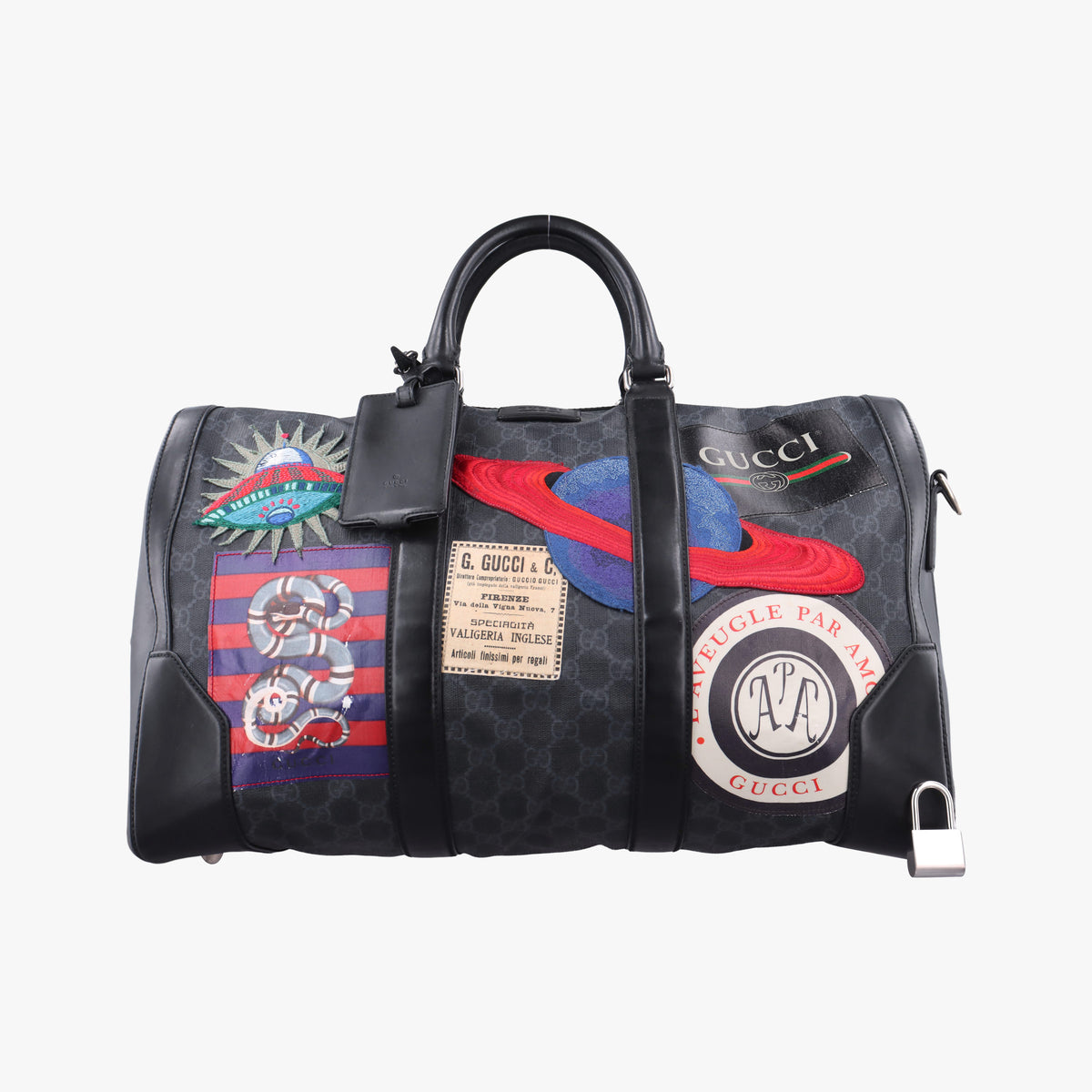 Pre-owned Gucci GG Supreme Carry-On Duffel Black x Multicolour PVC coated canvas×Leather 474131 handbag | stylenewstar