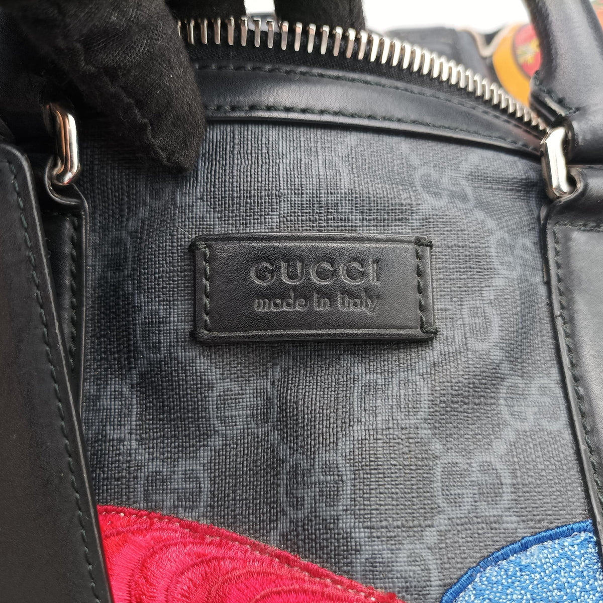 Pre-owned Gucci GG Supreme Carry-On Duffel Black x Multicolour PVC coated canvas×Leather 474131 handbag | stylenewstar