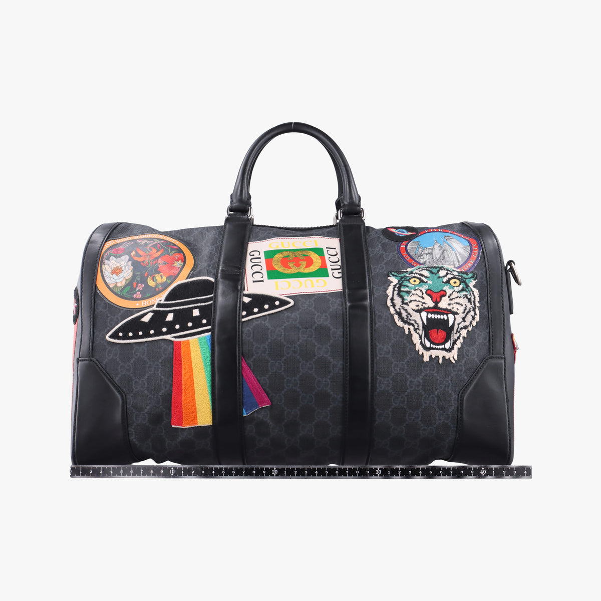 Pre-owned Gucci GG Supreme Carry-On Duffel Black x Multicolour PVC coated canvas×Leather 474131 handbag | stylenewstar
