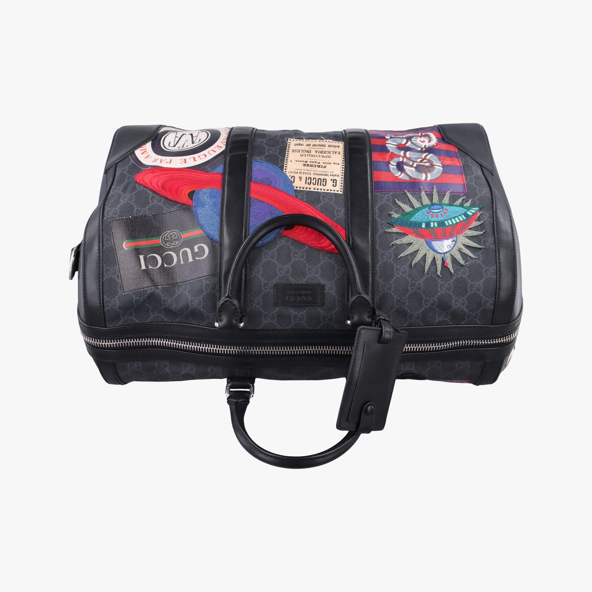 Pre-owned Gucci GG Supreme Carry-On Duffel Black x Multicolour PVC coated canvas×Leather 474131 handbag | stylenewstar