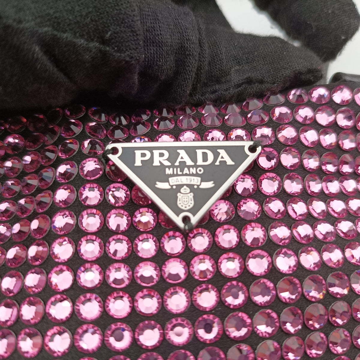 Secondhand Prada Rosa Satin Crystal Mini Tote Purple Rhinestone 1BA253 shoulderbag | stylenewstar