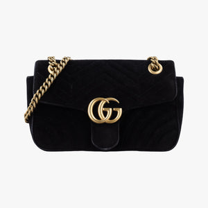 Pre-owned Gucci GG Marmont Black velour 443497 shoulderbag | stylenewstar