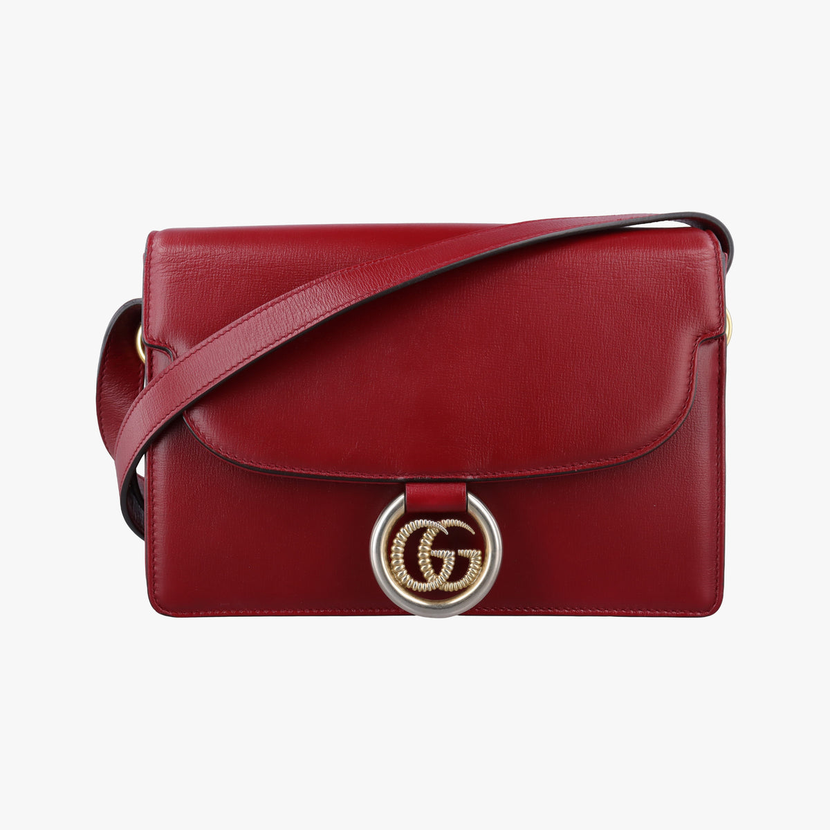 Pre-owned Gucci GG Ring GG Marmont Red Leather 589474 shoulderbag | stylenewstar