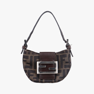 Pre-owned Fendi Mini croissants Brown canvas× leather 26673 handbag | stylenewstar