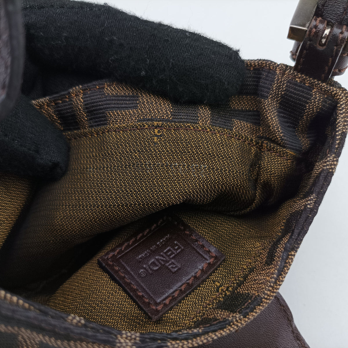 Pre-owned Fendi Mini croissants Brown canvas× leather 26673 handbag | stylenewstar