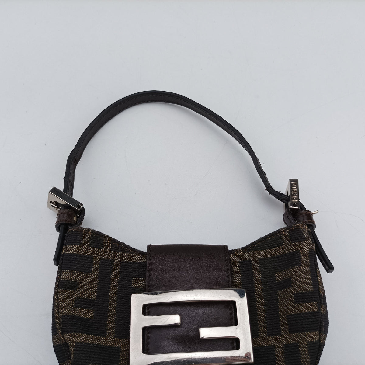Pre-owned Fendi Mini croissants Brown canvas× leather 26673 handbag | stylenewstar