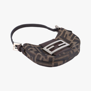 Pre-owned Fendi Mini croissants Brown canvas× leather 26673 handbag | stylenewstar