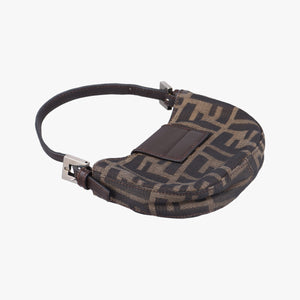 Pre-owned Fendi Mini croissants Brown canvas× leather 26673 handbag | stylenewstar