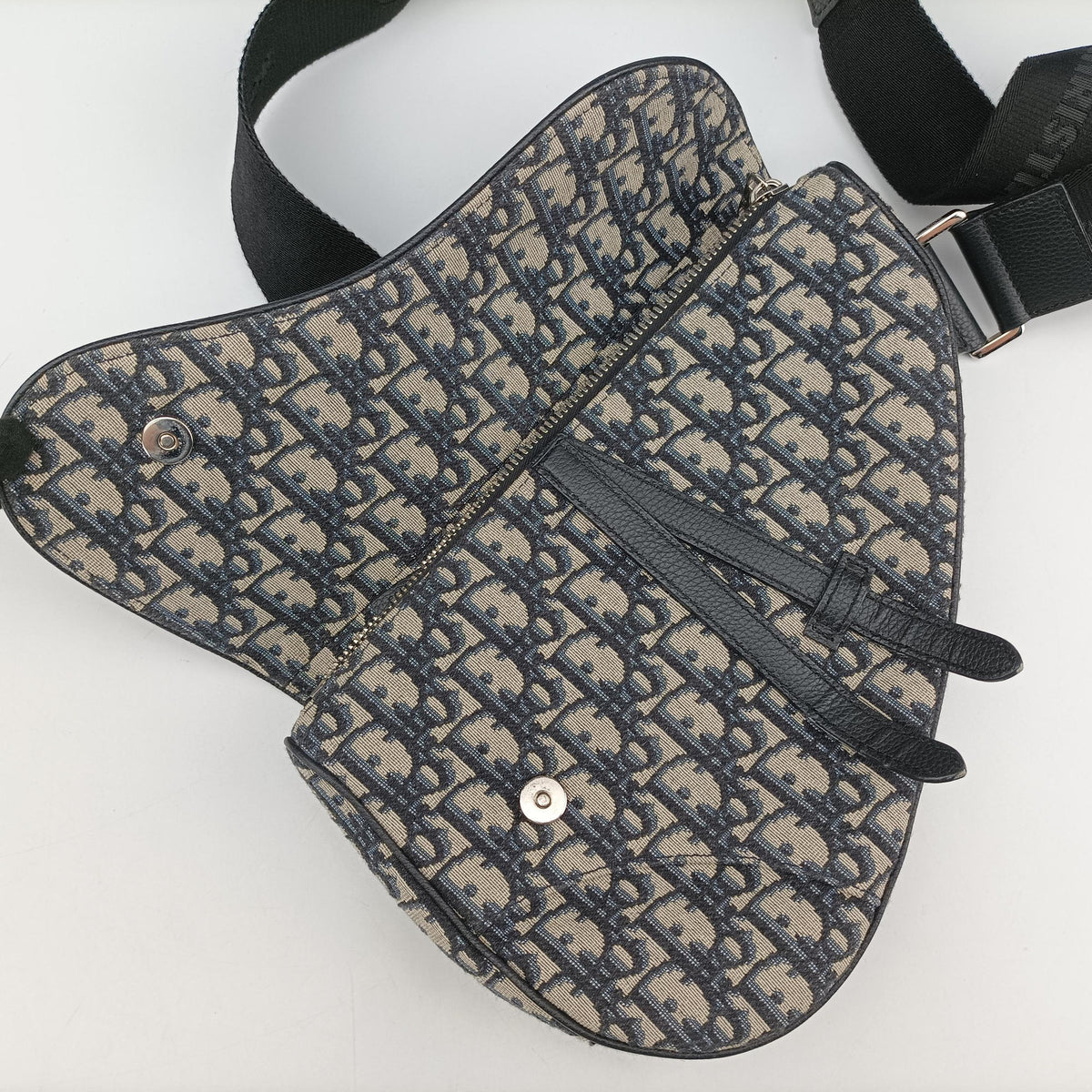 Pre-owned Christian Dior saddle Navy Jacquard×Leather  bum bag/waist bag | stylenewstar