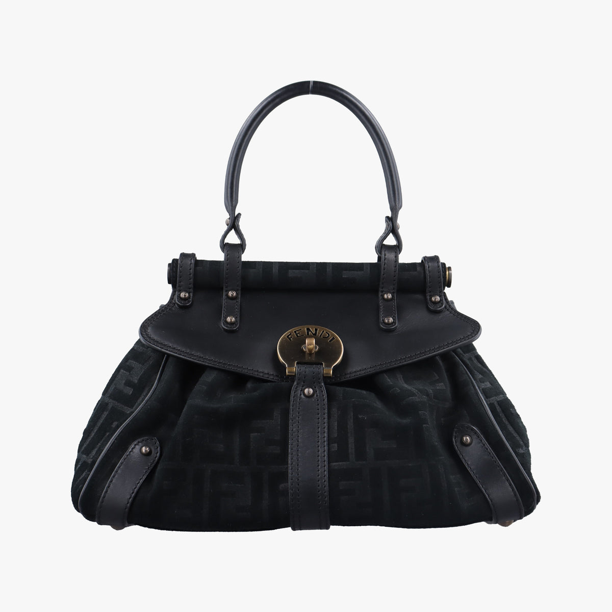 Pre-owned Fendi Zucca Borse Magic Black Suede × Leather 8BN143 handbag | stylenewstar