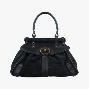 Pre-owned Fendi Zucca Borse Magic Black Suede × Leather 8BN143 handbag | stylenewstar